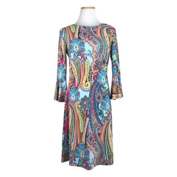 Tommy Hilfiger Dress Size 4 Paisley Fine Soft Nylon 3/4 Bell Sleeves. - Picture 1 of 6